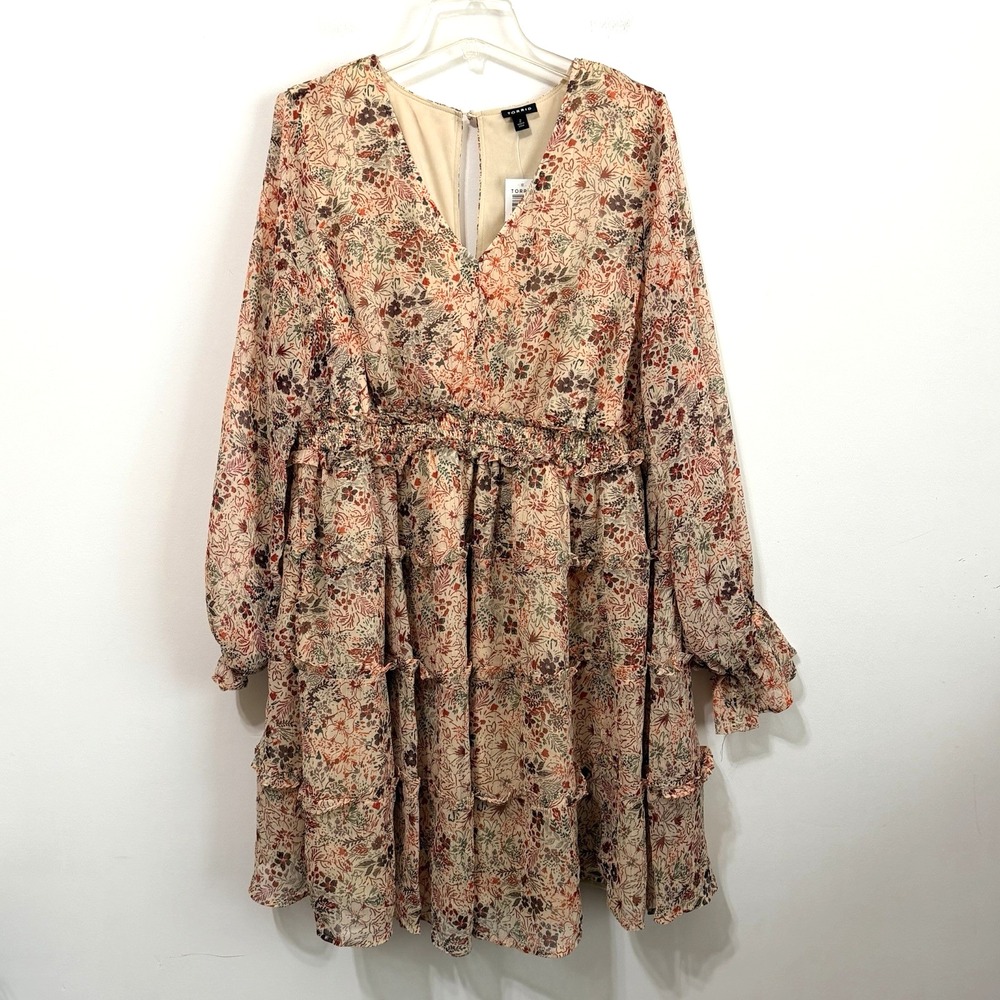 Torrid Tiered Babydoll Dress 2 18/20 2X Plus Chiffon Lurex Floral Party Boho NEW